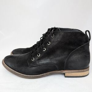 Diba Blk Leather Lace-Up Ankle Boots